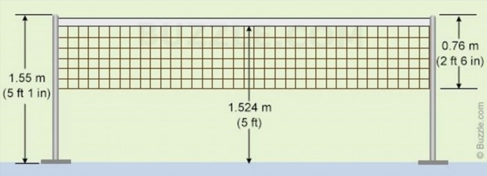 Sân có kích thước tiêu chuẩn, với đường chéo đánh đôi là 14m723, đường chéo đánh đơn là 14m336, được xác định bởi các đường biên rộng 40mm.