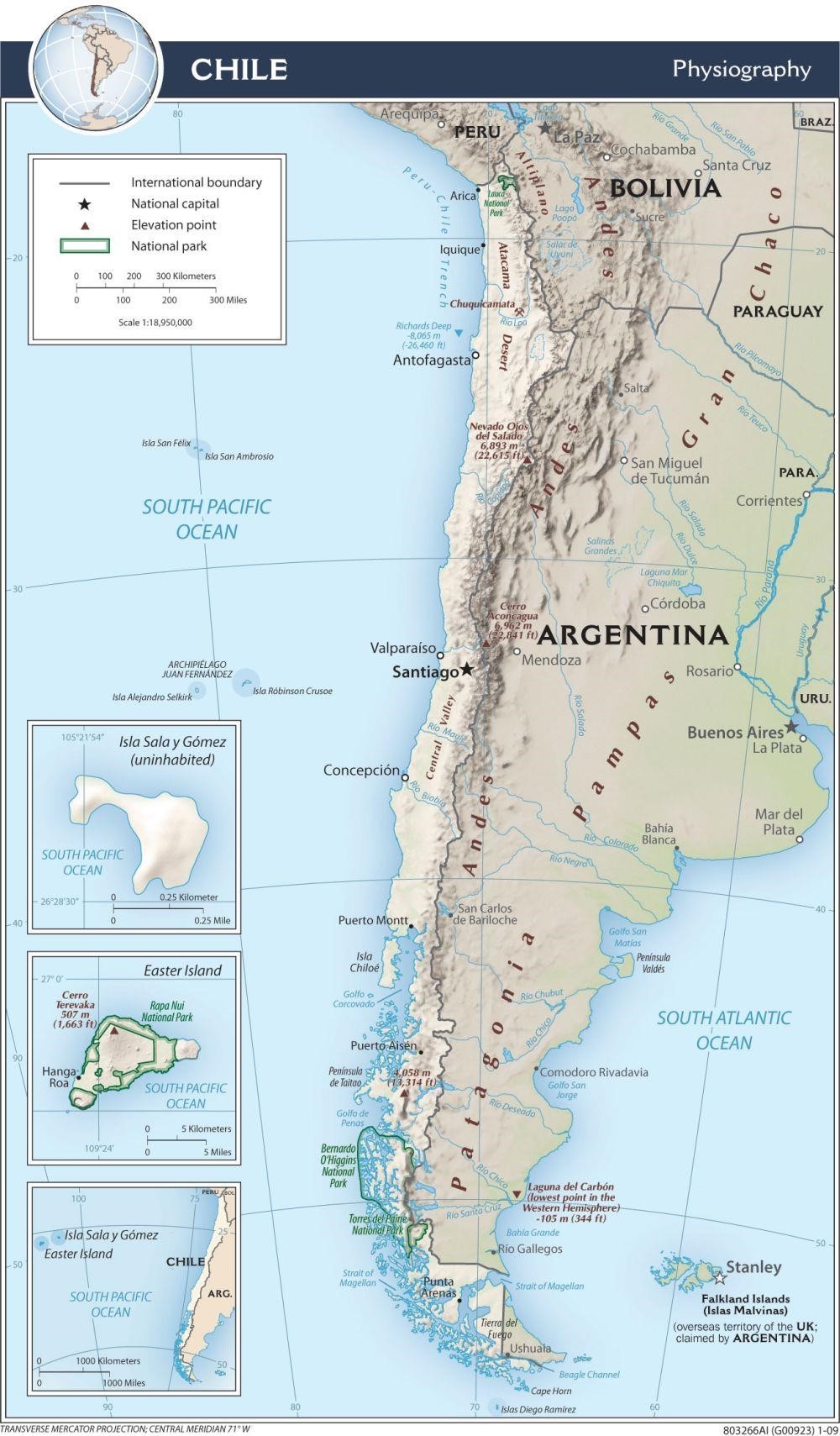 Bản đồ chính quyền đất nước Chile rộng lớn vào năm 2023.