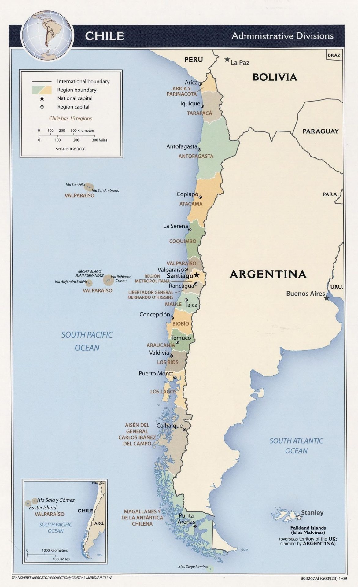 Bản đồ đất nước Chile (Chile Map) khổ lớn năm 2023