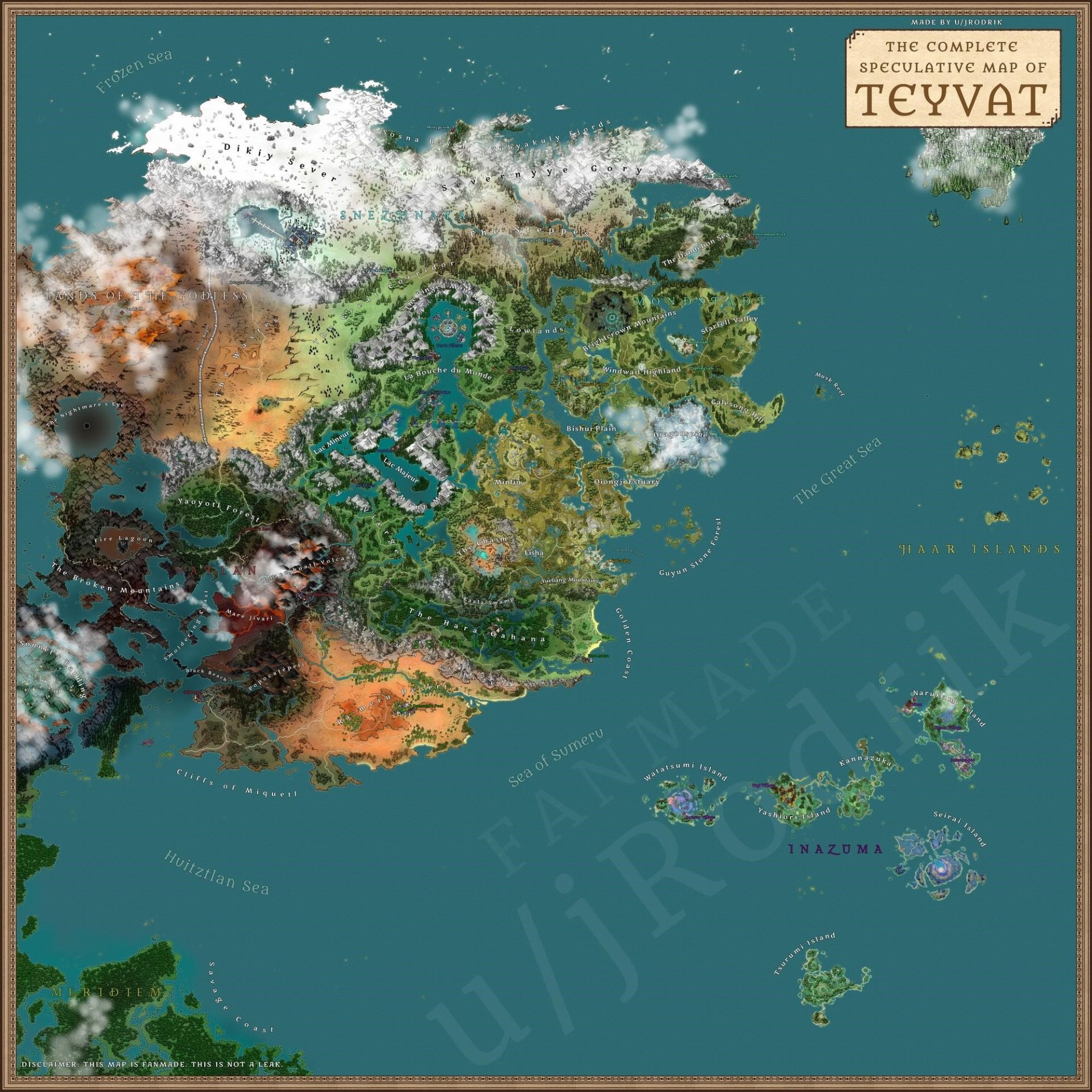 Ngắm bản đồ Genshin Impact tuyệt đẹp, bao phủ toàn Teyvat được thực hiện bởi fan cuồng