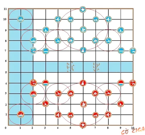 Bàn cờ tư lệnh khi điền đầy đủ các quân cờ