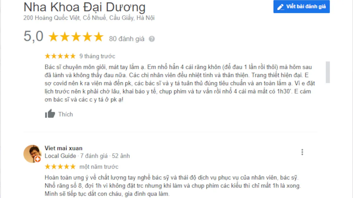 review của khách hàng về nha khoa đại dương