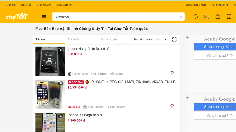 Trang web rao vặt Chợ Tốt cũng là một trong những sự lựa chọn hàng đầu khi mua iPhone cũ